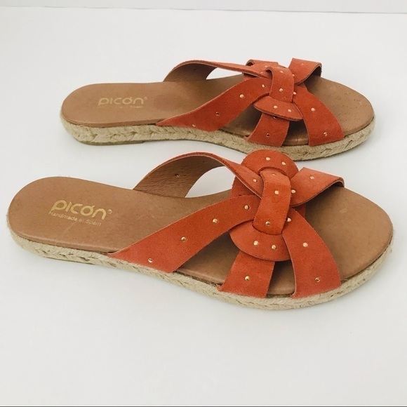New! Picón Handmade in Spain Leather Espadrilles Straw Studded Braided Sandals - Picture 7 of 11